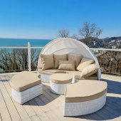 Кровать плетеная круглая с тентом (ракушка) Плам из искусственного ротанга