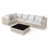 Угловой диван из искусственного ротанга с журнальным столом Крым