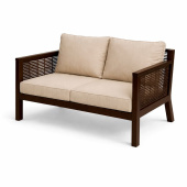 Диван Эстер 2-местный плетеный из роупа, каркас алюминий коричневый, роуп коричневый, ткань бежевая