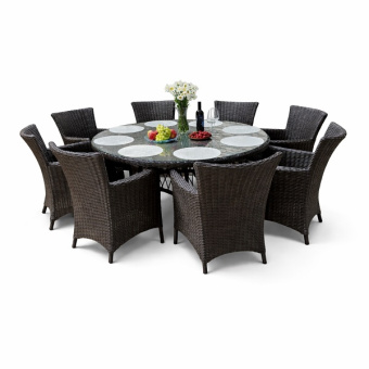 Обеденный комплект плетеной мебели на 8 человек с круглым столом Кипр из искусственного ротанга