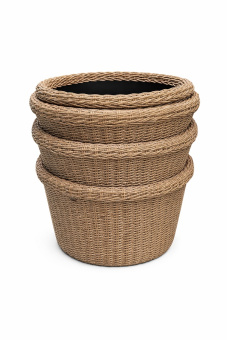 Кашпо плетеное 80 литров из искусственного ротанга, цвет песочный
