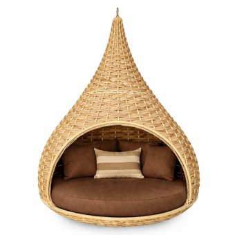 Подвесная круглая кровать-кокон из искусственного ротанга цвет граб