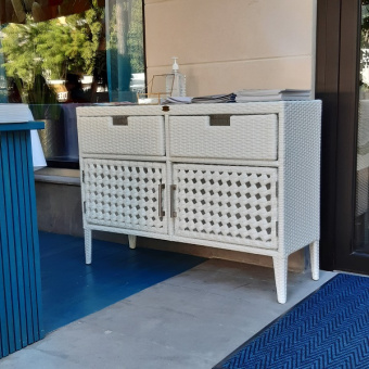 Буфет плетеный Океан из искусственного ротанга, цвет белый