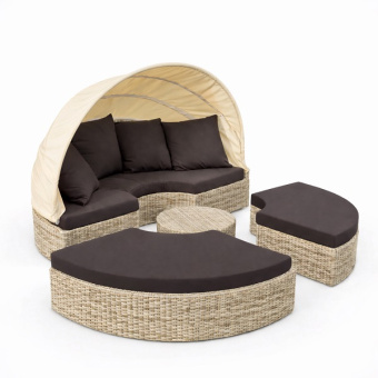 Пляжная раздвижная кровать из искусственного ротанга с навесом и модулями