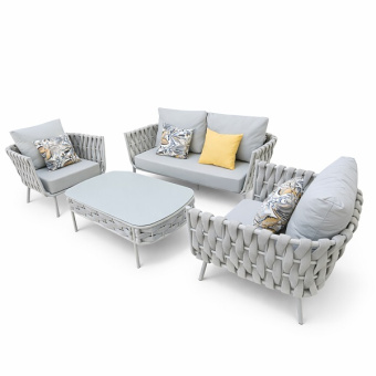 Комплект плетеной мебели Корд (2-х местный диван, 2 кресла и кофейный столик) из роупа