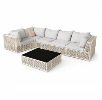 Угловой диван из искусственного ротанга с журнальным столом Крым