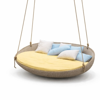 Кровать подвесная плетеная для дачи из искусственного ротанга, цвет граб